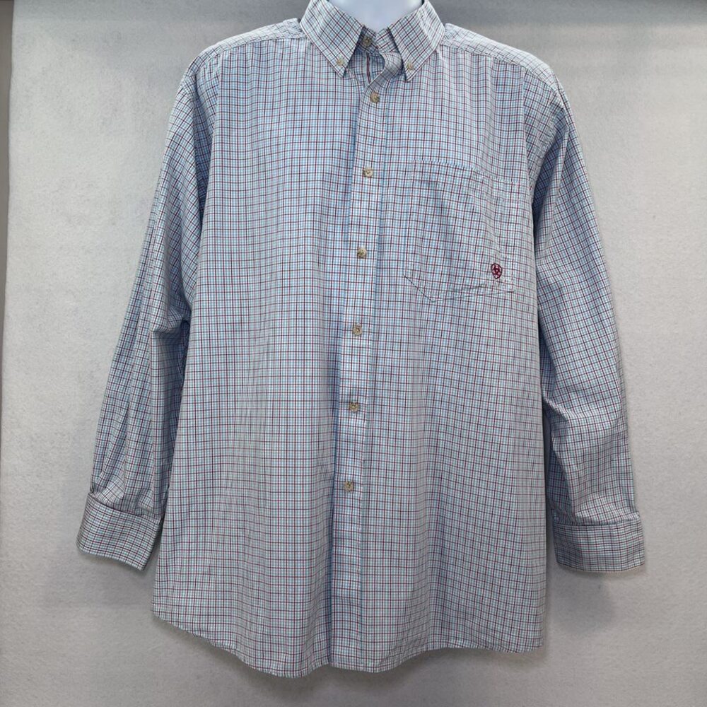 Ariat Pro Series western plaid long sleeve shirt blue red cotton blend mens XL